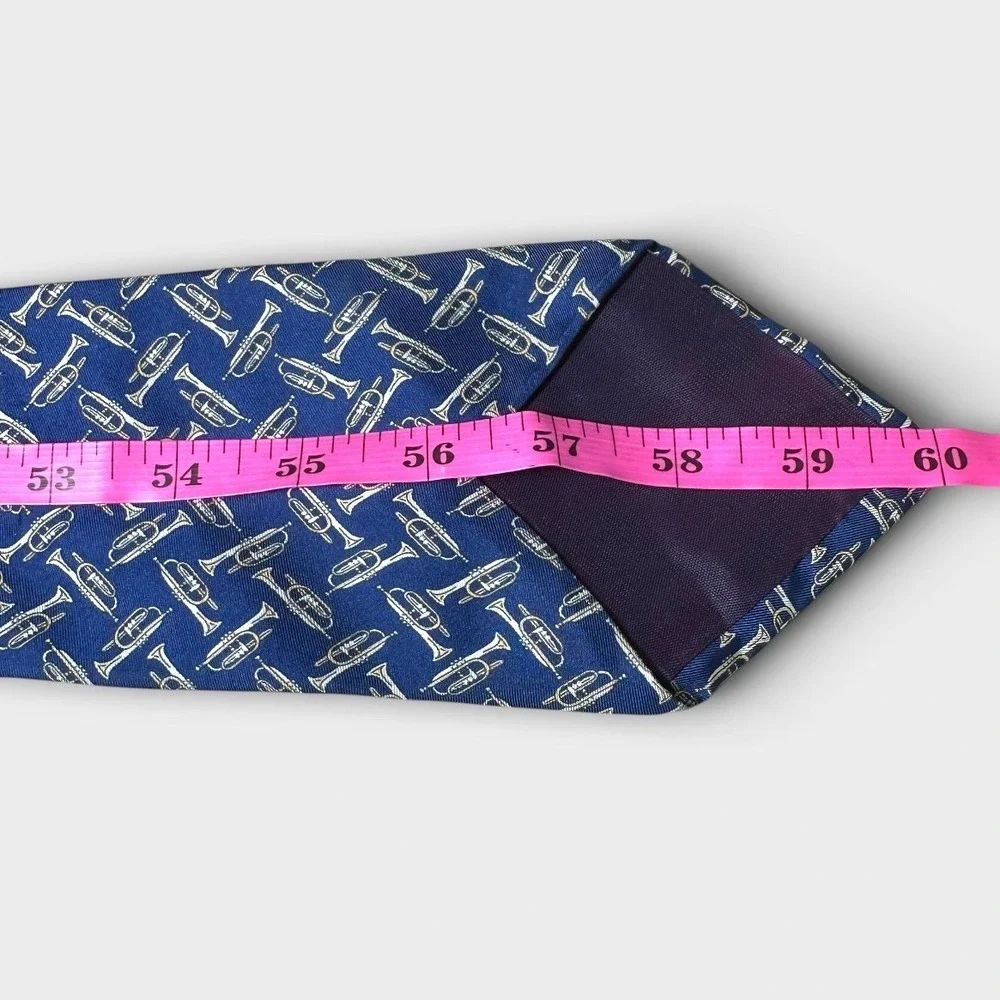Sheaf & Caber Mens Blue Trumpet Musical Instrument Silk Necktie Jazz Band Tie